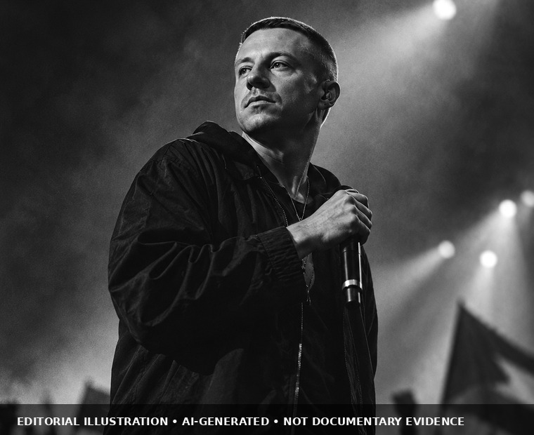 Editorial illustration for “Hind’s Hall”: anti-Zionism, campus protests and the antisemitism line Macklemore rejected